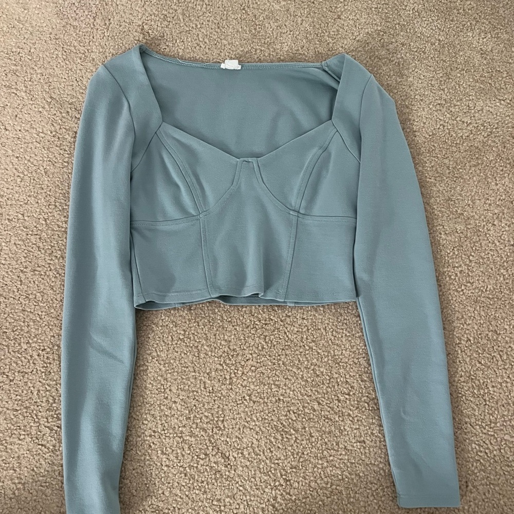 Garage Teal Long Sleeve Crop Top